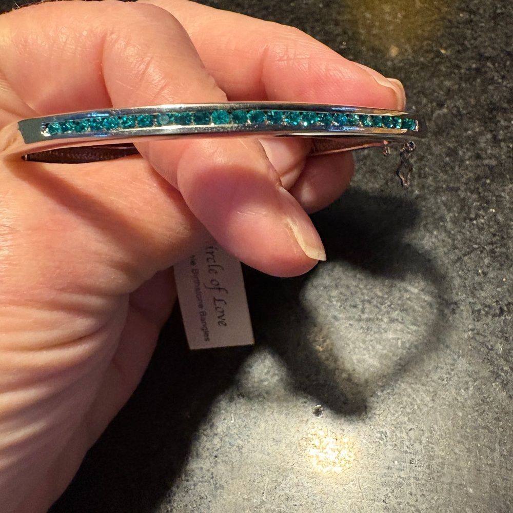 Silver-Tone Bangle with Teal Rhinestones NWT